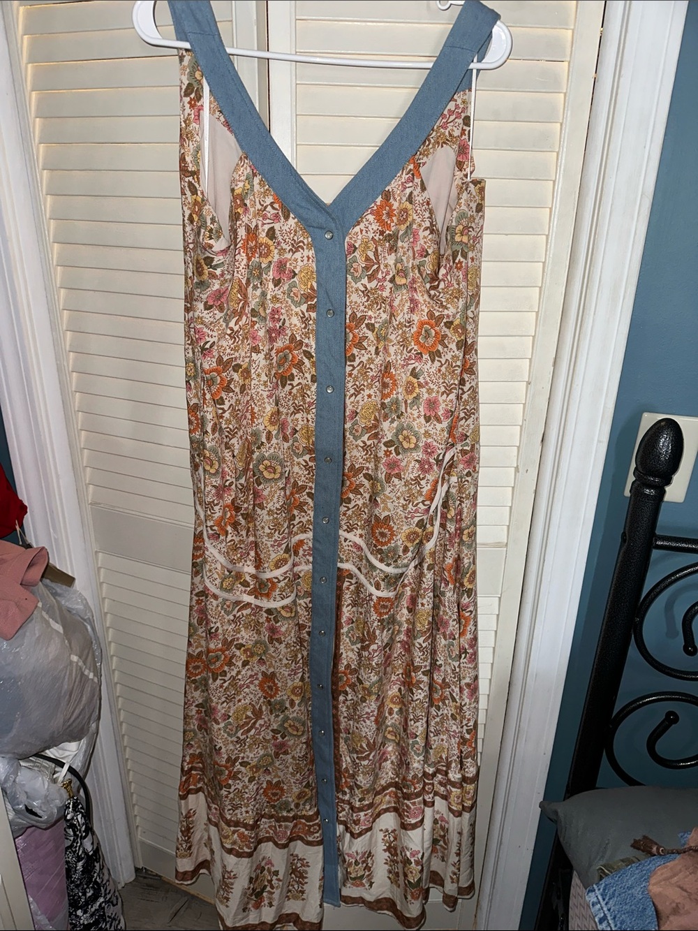 DAVI & DANI Floral Maxi Dress with Blue Trim